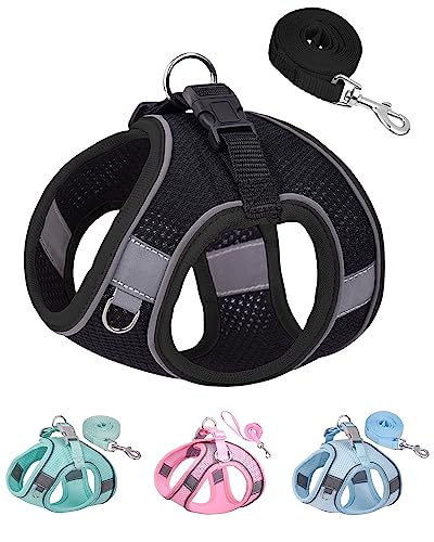 SOLMOONY Dog Harness for Small Medium Large Dogs No Pull, Puppy and Leash Set, Dogs, Step in Harness, mesh Harness. (Black, L) - color: Black, size: L