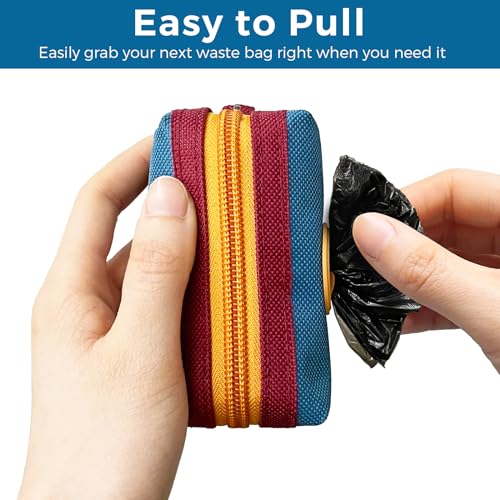 Dog Poop Bag Holder Zippered Pouch, Portable Dog Poop Bag Dispenser with 1 Metal Clip, Fashion Color Matching Canvas Waste Bag Holder for Leashes - 2pack - color: 2 Pack-Blue