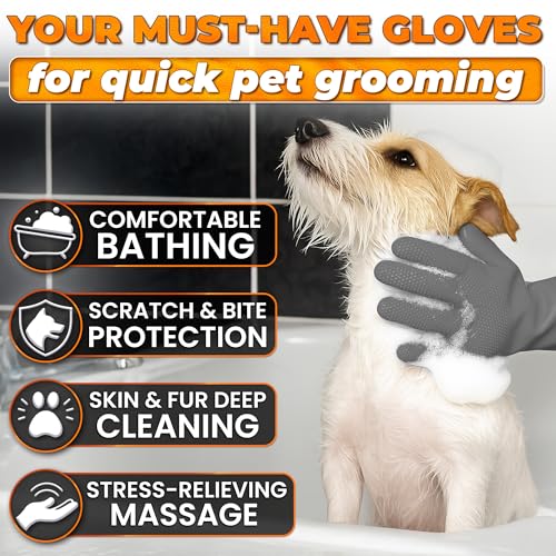 Cat and Dog Shampoo Gloves with 3000 Soft Bristles – 2-in-1 Dog Bath Gloves 11.6", Durable Silicone, Saves Shampoo | Massage, Grooming & Clean Wet or Dry – Made for Every Breed and Coat Style (Grey) - color: Grey