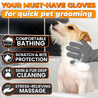 Cat and Dog Shampoo Gloves with 3000 Soft Bristles – 2-in-1 Dog Bath Gloves 11.6", Durable Silicone, Saves Shampoo | Massage, Grooming & Clean Wet or Dry – Made for Every Breed and Coat Style (Grey) - color: Grey