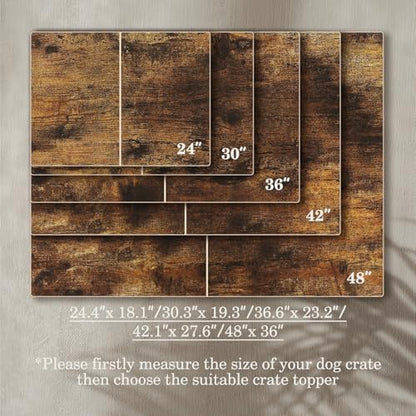 VIE DE AMAN Dog Crate Topper Wood for 24 30 36 42 48 inch Cages, Table Foldable Dog Kennel Topper with Tassel Curtain, Rustic Style Top Rustic Brown(Dog Crate Not Include) - size: For 42 inch crate（No Crate）