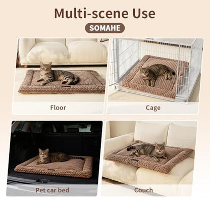SOMAHE Cat Beds Flat Cat Bed Mat, Premium Plush Cat Mat with Non-Slip Bottom, 1.2" Thick All-Season Kneading Cushion, Machine Washable Anti-Static Pet Bed 15×23Inch, Coffee - color: Coffee, size: 23"L x 15"W x 1.2"Th