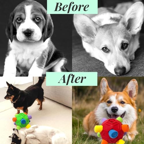 Snuffle Ball for Dog Toys Unbreakable Upgrade Ball Interactive Toy Foraging Snuffle Mat Puppy Treat Dispenser Slow Feeder Dog Puzzle Toys for Small, Medium, Large Pets (Red Rainbow) - color: Red Rainbow