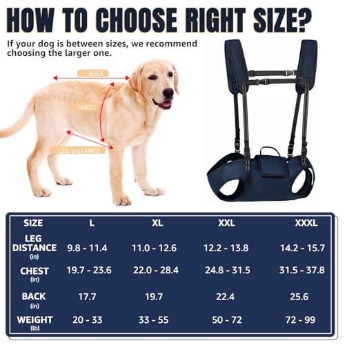 Nasjac Dog Lift Harness, Navy, XL (35-55 lbs) | Full Body Sling Carrier, Adjustable Straps & Control Handle, Breathable Backpack, For Elderly Injured Arthritic Disabled Dogs
