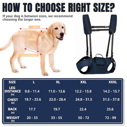 Nasjac Dog Lift Harness, Navy, XL (35-55 lbs) | Full Body Sling Carrier, Adjustable Straps & Control Handle, Breathable Backpack, For Elderly Injured Arthritic Disabled Dogs