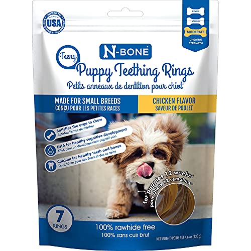 N-Bone Teeny Puppy Teething Rings, Chicken Flavor, Natural Puppy Teething Chews & Treats, 7 Rings (4.6 oz), For Small & Toy Breed Puppies - size: 4.6 Ounce (Pack of 1)