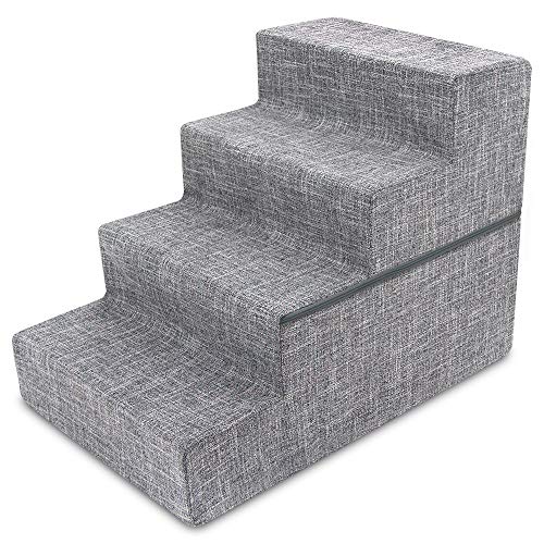 Best Pet Supplies Non-Slip Foam Dog Stair & Pet Ramp, Balanced Indoor Step Support - Foldable Stair, Ash Gray Linen, 4-Step - color: Gray Linen, size: Foldable 4-Step (H: 22"), style: Stairs