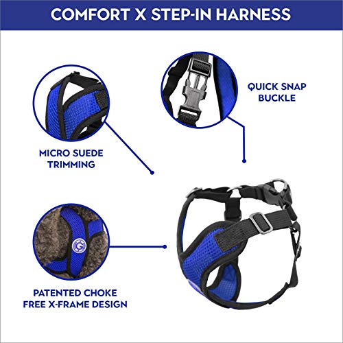 Gooby - Comfort X Step-in Harness, Choke Free Small Dog Harness with Micro Suede Trimming and Patented X Frame, Blue, Small - color: Blue, size: Small