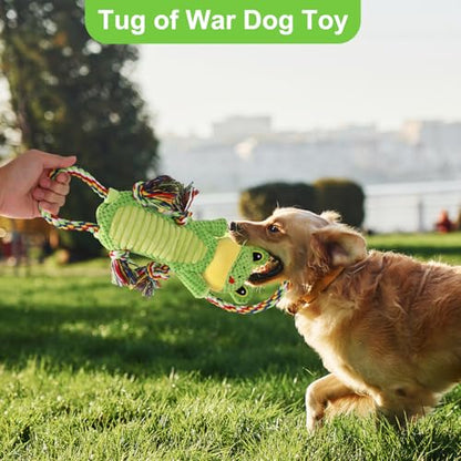 Drmstow Dog Toys for Aggressive Chewers - Interactive Plush Squeaky Toy with Crinkle Paper & Rope, Durable Chew Toys for Anxiety Relief, Small Medium Large Dogs - color: Green1