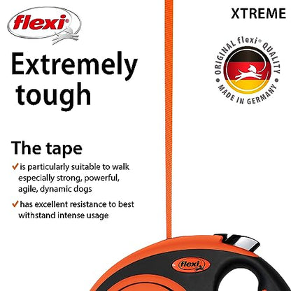FLEXI® Xtreme Tape Retractable Dog Leash, Large, 26 ft - Orange/Black | German engineered, original flexi leash, durable quality for dogs up to 121 lbs, tangle-free, walking, reliable brake system