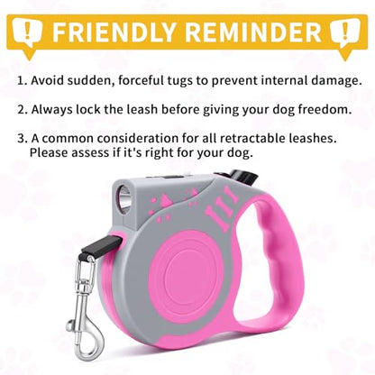 Retractable Dog Leash with USB Rechargeable Flashlight for Night Walks, 16FT Automatic Telescopic Tractor Dog Leash for Small and Medium Dogs, Pink - color: pink