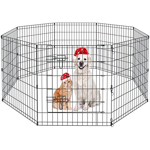 Artmalle Dog Playpen 30 Inch, Foldable Metal Puppy Exercise Pen with Door, 8 Panels Indoor Outdoor Pet Fence, Portable Dog Pen for Small Dogs, Cats, Rabbits, Ducks, Black - style: 24'' x 30'' x 8PCS
