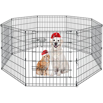 Artmalle Dog Playpen 30 Inch, Foldable Metal Puppy Exercise Pen with Door, 8 Panels Indoor Outdoor Pet Fence, Portable Dog Pen for Small Dogs, Cats, Rabbits, Ducks, Black - style: 24'' x 30'' x 8PCS