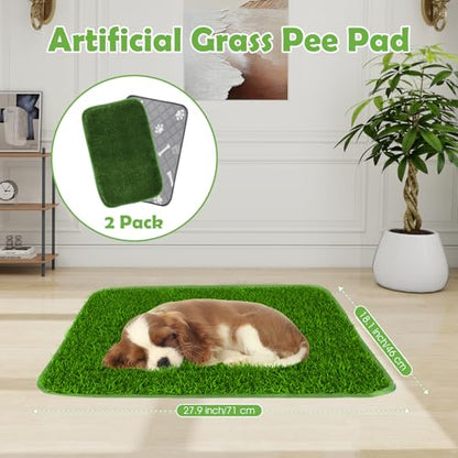 Dog Grass Pad with Washable Pee Pad - 28"x18" Artificial Grass Puppy Training Mat, Non-Slip & Super Absorbent, Reusable Indoor/Outdoor Potty Solution for Small/Medium Dogs