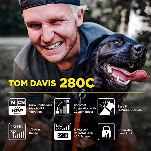 Dogtra E-Collar Tom Davis 280C Boost & Lock, Waterproof, 1/2-Mile Range Dog Training Collar with Remote, Rechargeable, 127 Levels, Vibration, Bungee, No Bad Dogs Trainer for Small, Medium, Large Dogs - color: Tom Davis 280C
