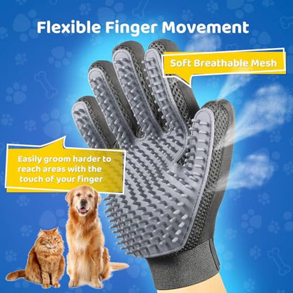 Pet Hair Remover Glove - Gentle Pet Grooming Glove Brush - Deshedding Glove - Massage Mitt with Enhanced Five Finger Design - Perfect for Dogs & Cats with Long & Short Fur - 1 Pack (Right-hand), Grey - color: Grey