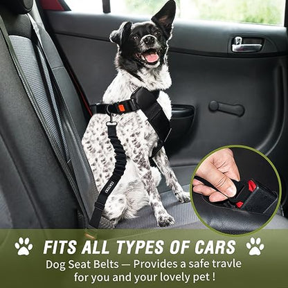 COOYOO Dog Seat Belt,3 Piece Set Retractable Dog Car Adjustable Seatbelts for Vehicle Nylon Pet Safety Heavy Duty & Elastic & Durable Car Harness for Dogs - color: Set 11-Black+Light Green