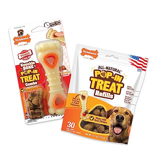 Nylabone Knuckle Bone Pop-in Treat Toy Power Chew Toy with 30 Refills, Interactive Treat Dispensing Enrichment Toys for Dogs, Long Lasting Chicken Flavor, Medium Dogs - Up to 35 lbs, 2 Pack - size: Medium