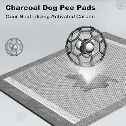 MIZOK Dog Pee Pads Large 28x34in Charcoal Pee Pads for Dogs Activated Carbon Odor-Control Absorbs Up to 8 Cups of Urine, 6-Layer Leak-Proof (100 Counts) - size: Large 28"x34" 100 Count