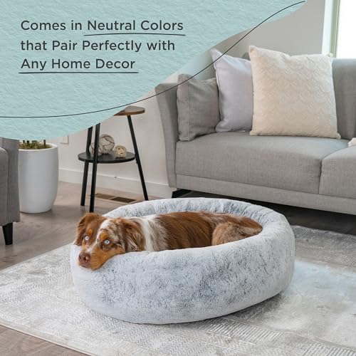 Best Friends by Sheri SnuggleSoft Faux Fur Calming Donut Bed for Dogs, Gray, Medium, 30x30 - color: Rabbit Faux Fur Grey, style: Medium