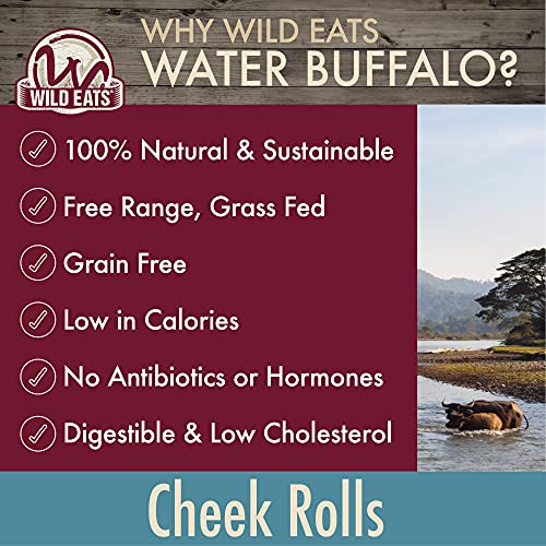 Wild Eats Water Buffalo Retriever Style Cheek Roll Dog Chews - 5 Pack (Long Lasting Chews, Treats, Bones for Aggressive Chewers & Large Dogs) Great Substitute Pig Ears Dogs