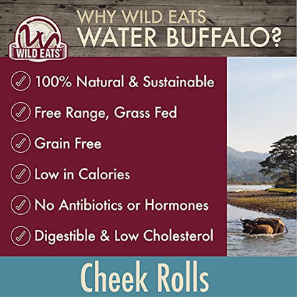 Wild Eats Water Buffalo Retriever Style Cheek Roll Dog Chews - 5 Pack (Long Lasting Chews, Treats, Bones for Aggressive Chewers & Large Dogs) Great Substitute Pig Ears Dogs