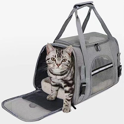 Foldable Soft-Sided Pet Carrier for Small Dogs & Cats – Lightweight Collapsible Travel Case with Breathable Mesh, Comfortable Handle & Secure Zippers (Grey) - color: Grey