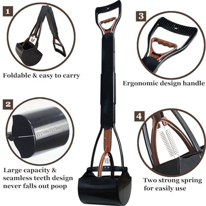 ienjoyed 2 Pieces Pooper Scooper, Large Pooper Scooper for Dogs Heavy Duty, Dog Pooper Scooper with Long Handle & High Strength Durable Spring, Foldable Dog Poop Pick Up(28-inch) - size: 2 Pieces(28-inch)