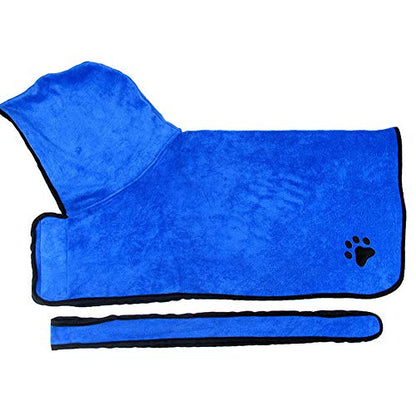 Dog Bathrobe Pet Bath Towels Dog Drying Towel,Microfiber Super Shammy Soft Absorbent Luxuriously with Hood,Belt,Machine Washable for Large,Medium,Small Dogs,Blue,S