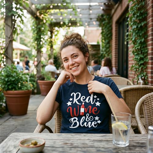 Womens Patriotic T Shirts Funny Fourth of July Tees for Women on Independence Day - color: Heather Navy - Red Wine Blue, size: Large