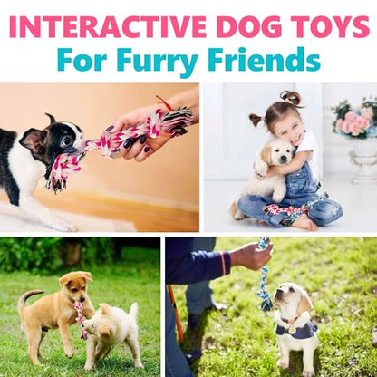 Dog Rope Toys Chew Rope Toy for Medium and Small Dogs Cat Puppy Teeth Cleaning Natural Cotton Dog Pull Rope for Interactive Tug of War Funny (Small 3 Knots (2Pack))