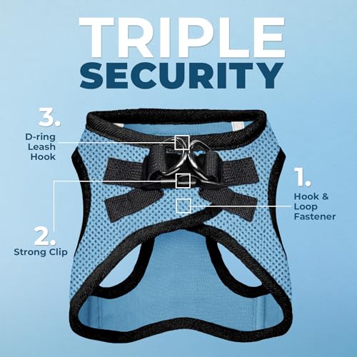 Best Pet Supplies - All Weather Mesh / Plush, Reflective, No Pull Harness for Small, Medium Dogs, Cats - Secure with Hook & Loop Fastener, Buckle, Double D-Rings - Baby Blue/Black Trim, S - color: Harness (Baby Blue/Black Trim), size: S (Chest: 14.5 - 16"