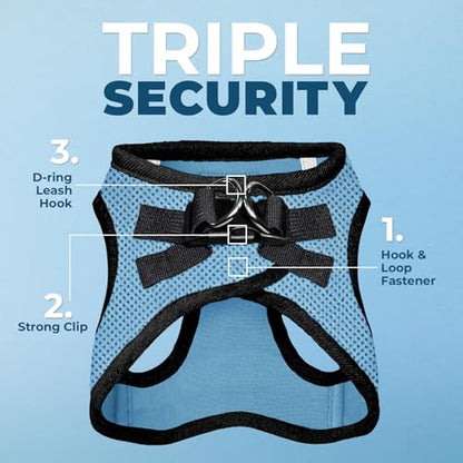 Best Pet Supplies - All Weather Mesh / Plush, Reflective, No Pull Harness for Small, Medium Dogs, Cats - Secure with Hook & Loop Fastener, Buckle, Double D-Rings - Baby Blue/Black Trim, L - color: Harness (Baby Blue/Black Trim), size: L (Chest: 18 - 20.5"
