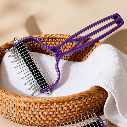 Double Sided Dematting Comb for Cats & Dogs, Undercoat Rake, Safe Deshedding Grooming Tool, Gentle Matt Remover Detangler for Long Thick Haired Pets, Ergonomic Pet Grooming Brush (Purple) - color: Purple