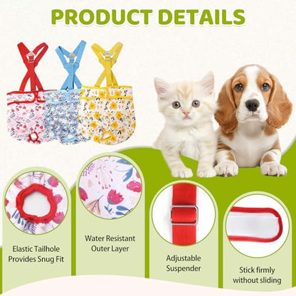 3 Pack Washable Dog Diapers Female with Suspenders Diaper for Dogs Reusable Dog Diapers Dog Period Panties for Doggie in Cycle (X-Large) - size: XL