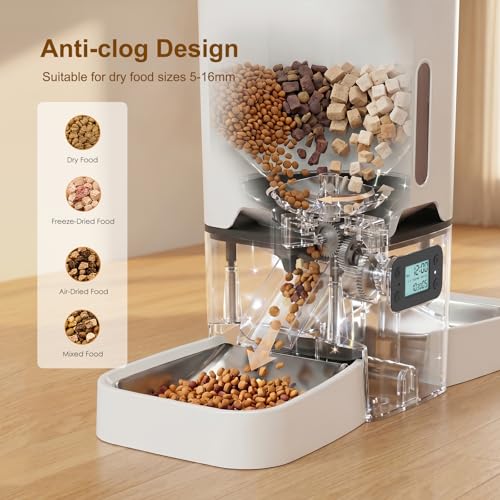 TYM Automatic Cat Feeder 2 Cats, 7L Cat Dry Food Dispenser with Double Bowls, Dual Auto Dog Feeder with Programmable Timer, Dual Power Supply, Easy to Clean for Multiple Cats and Small Dogs - color: White-2a