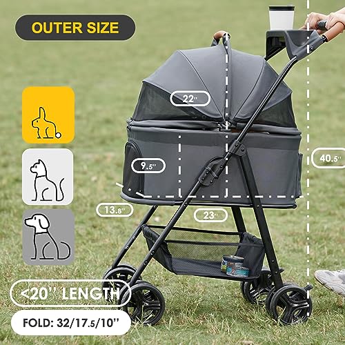 Zoosky 3 in 1 Pet Stroller with Removable Carrier, Folding Stroller for Small/Medium Dogs and Cats, Waterproof, All-Terrain, with Sun Shades, Car Seat - color: Dark Gray