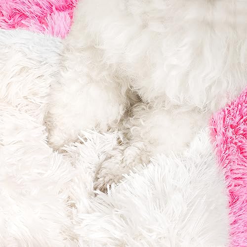 NOYAL Round Hooded Donut Dog Bed for Small & Medium Pets - Plush Fluffy Anti-Anxiety Cat Cave Bed with Cover - color: Gradient Pink, size: Small 19.6''