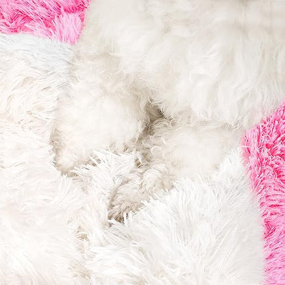 NOYAL Round Hooded Donut Dog Bed for Small & Medium Pets - Plush Fluffy Anti-Anxiety Cat Cave Bed with Cover - color: Gradient Pink, size: Small 19.6''