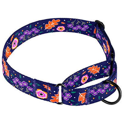 CollarDirect Martingale Dog Collar Heavy Duty Nylon Slip Collars for Small Medium Large Dogs [Nylon, Patterned, Navy Blue, M, 12"-17"] - color: Navy Blue, size: Medium (Neck Size 12"-17")