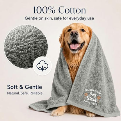 DAN RIVER Dog Towel - Pack of 1, 100% Cotton, 20x40, Ultra Soft 450 GSM, Super Absorbent & Quick Drying Towel for Dogs, Cats, and Other Pets, High Rise. - color: Silver