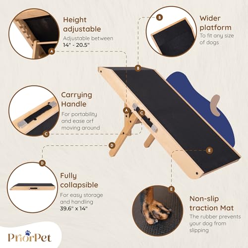 Dog Ramp for Couch – Non-Slip, Sturdy Build Foldable Wooden Dog Ramp – Supports up to 200 lbs – 7 Adjustable Heights (14"–20.5") – Enhanced Stability – Birchwood Pet Ramp for Small Dogs – Natural - color: Natural