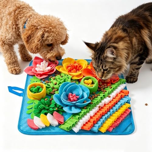 Snuffle Mat for Small Dogs Cats - 15.4in Dog Cat Food Mat for Slow Feeder | Dog Snuffle Mat Reduce Boredom, Fun Foraging Mats for Small Medium Dog, Cat, Rabbit, Puppy Sniff Mat for Dogs Enrichment Toys - color: blue, size: 15.4"L x 15.4"W