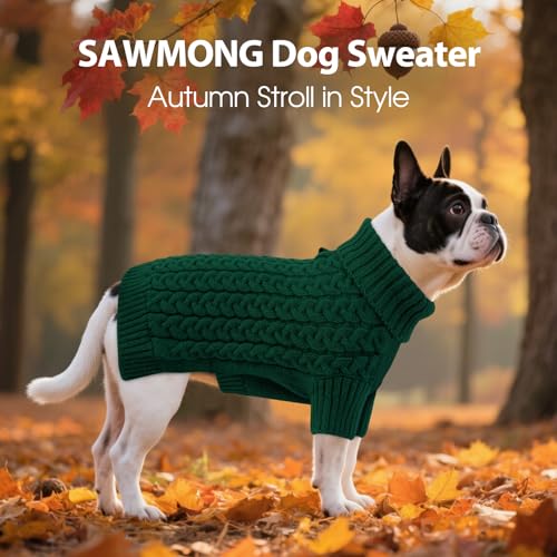 SAWMONG Dog Sweater, Dog Sweaters for Small Dogs Girls Boys, Pullover Turtleneck Knitted Doggy Sweatshirt, Cold Weather Pet Clothes（Green, Small - color: Green, size: Small