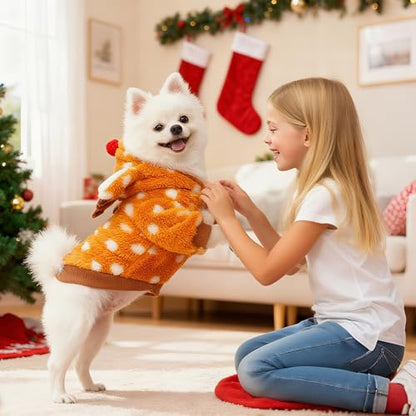 Christmas Dog Sweater with Hood Elk Costume Hoodie Soft Fleece Winter Warm Puppy Clothes for Small Dogs XS-XXL, Christmas Outfit for Cats & Dogs(Brown,Reindeer,X-Large) - size: X-large