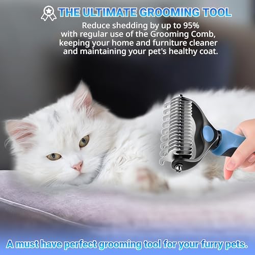 2026 New Double-Sided Deshedding Dematting Tool, Undercoat Rake for Dogs & Cats, Extra-Wide Dog Grooming Brush & Deshedder Comb for Long Hair (Pink) - color: Pink