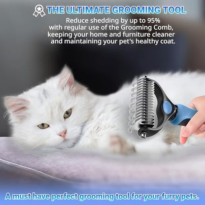 2026 New Double-Sided Deshedding Dematting Tool, Undercoat Rake for Dogs & Cats, Extra-Wide Dog Grooming Brush & Deshedder Comb for Long Hair (Pink) - color: Pink