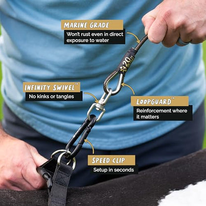 ROYAL PAW Dog Tie Out Cable and Stake 20ft - for Large Dogs up to 300 lbs - Heavy Duty Tether and Dog Stake for Yard, Beach & Camping Outside (Black, L/XL - 20ft) - size: L/XL - 20ft