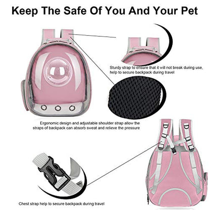 AJY Pet Clear Cat Backpack Carrier Bubble Breathable Foldable Pet Rucksack Carrier for Puppy Dog Cat Lightweight Cat Backpack Designed for Travel, Hiking, Walking & Outdoor Use - color: Pink