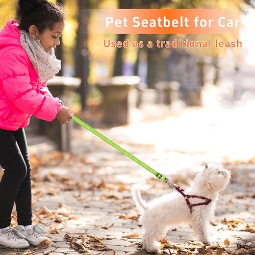 Seyezo Dog Car Seat Belt - 3 Piece Set Retractable Dog Harness with Adjustable Reflective Seatbelt for Vehicle Headrests - Heavy Duty & High Elastics - Green - color: 2PCS Green
